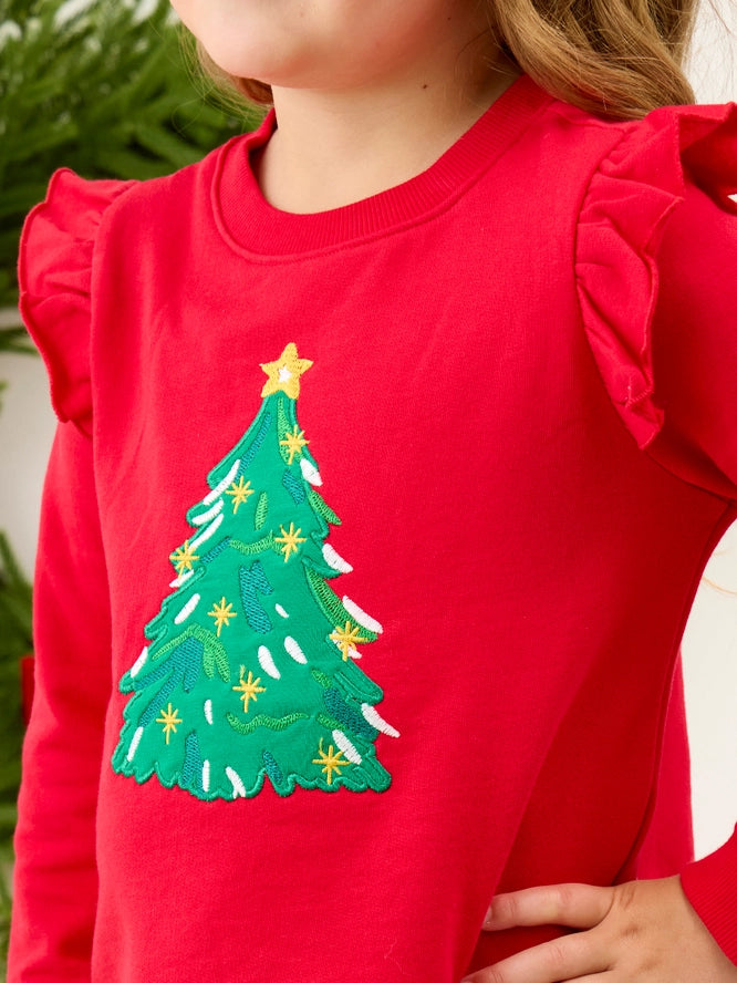Christmas Tree Applique Flutter Sweater