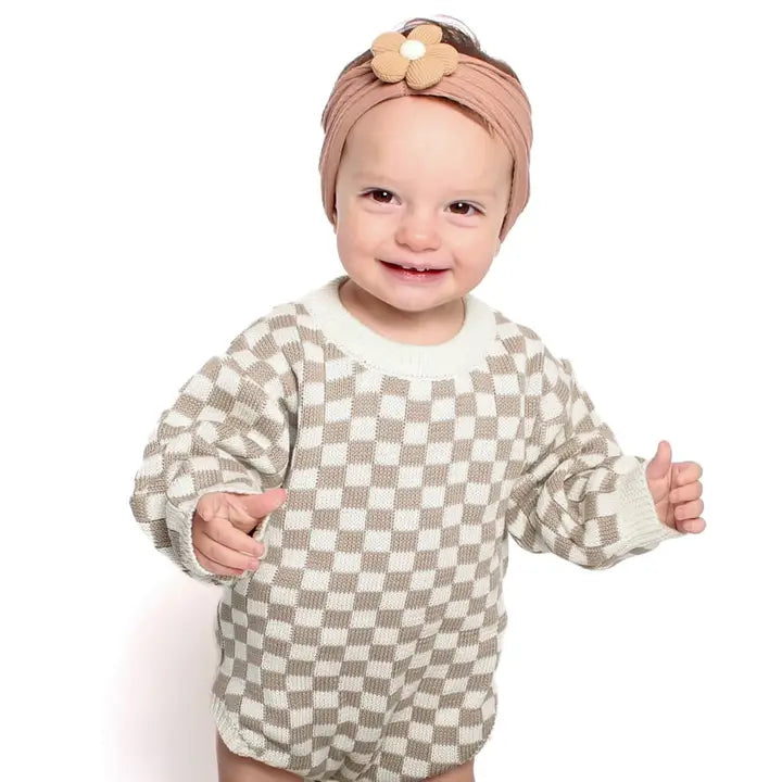 Checker Knit Long Sleeve Bodysuit
