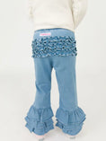 Load image into Gallery viewer, Girls Light Wash Denim Ruffle Flare Pants - Rear Ruffles
