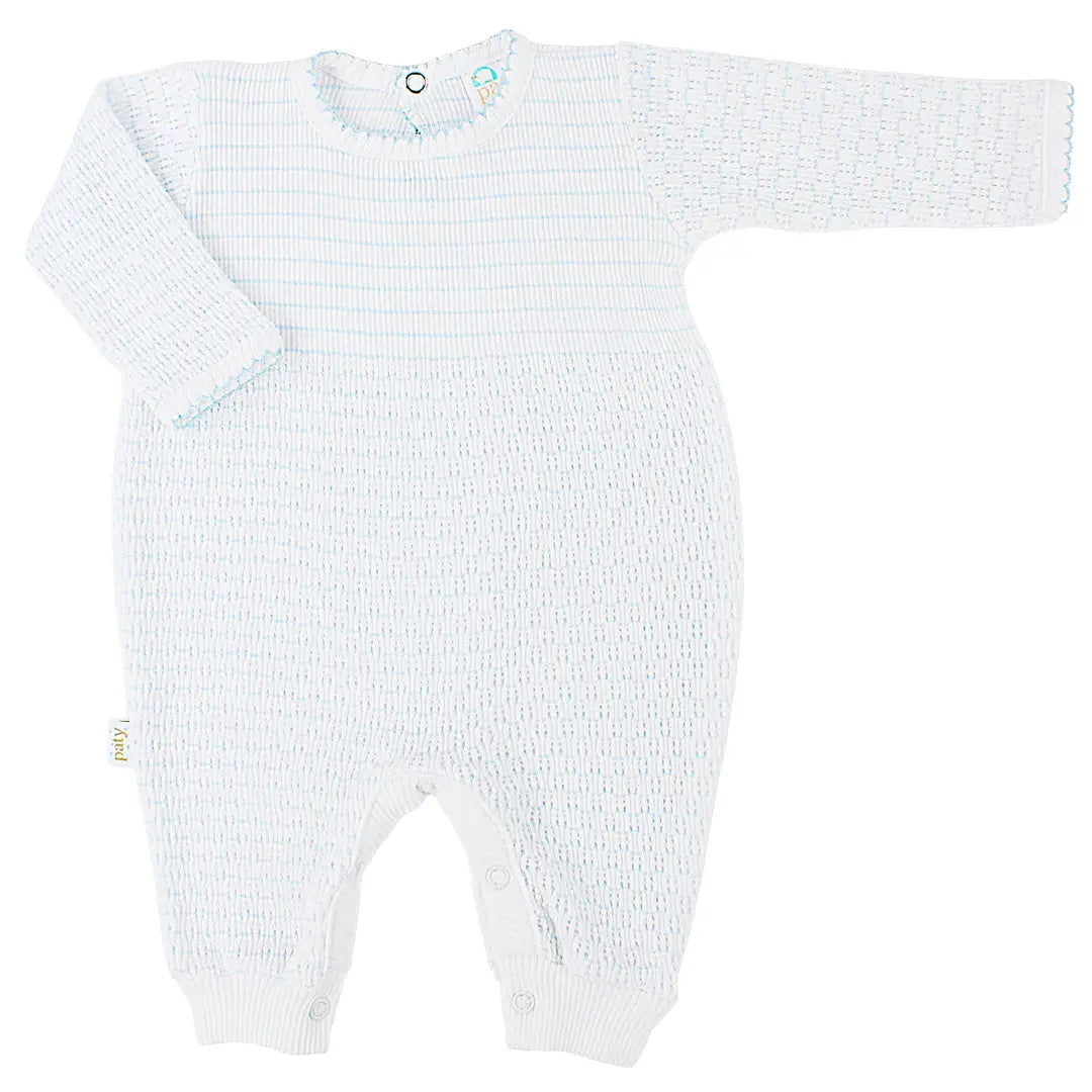 Blue Knit Romper with Pima Binding