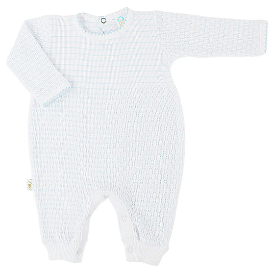 Blue Knit Romper with Pima Binding