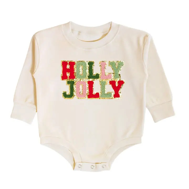 Holly Jolly Patch Christmas Long Sleeve Romper