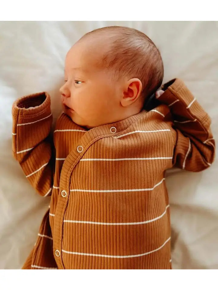 Saddle Stripe Organic Ribbed Gown 0-3M