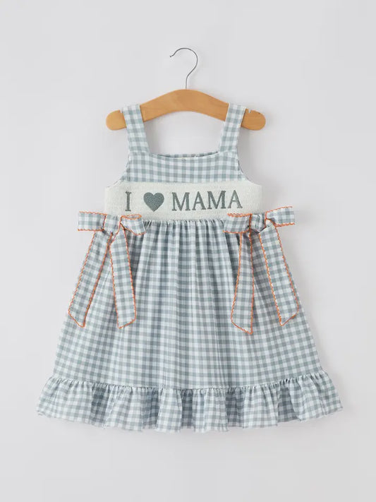 I <3 Mama Plaid Girls Bow Ruffle Dress