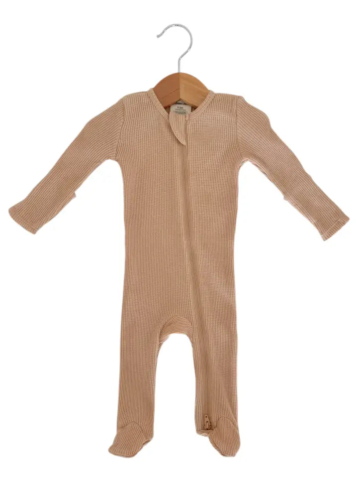 Tan Organic Waffle 2-Way Zip Footie