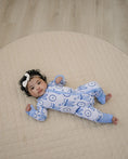 Load image into Gallery viewer, Blue Bow Bamboo Zip Romper
