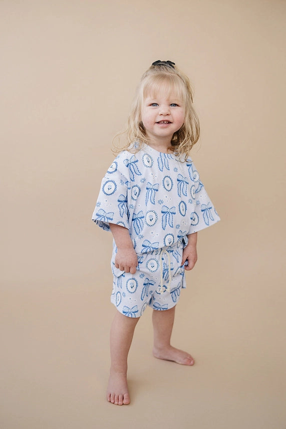 Blue Bow Shorts Set