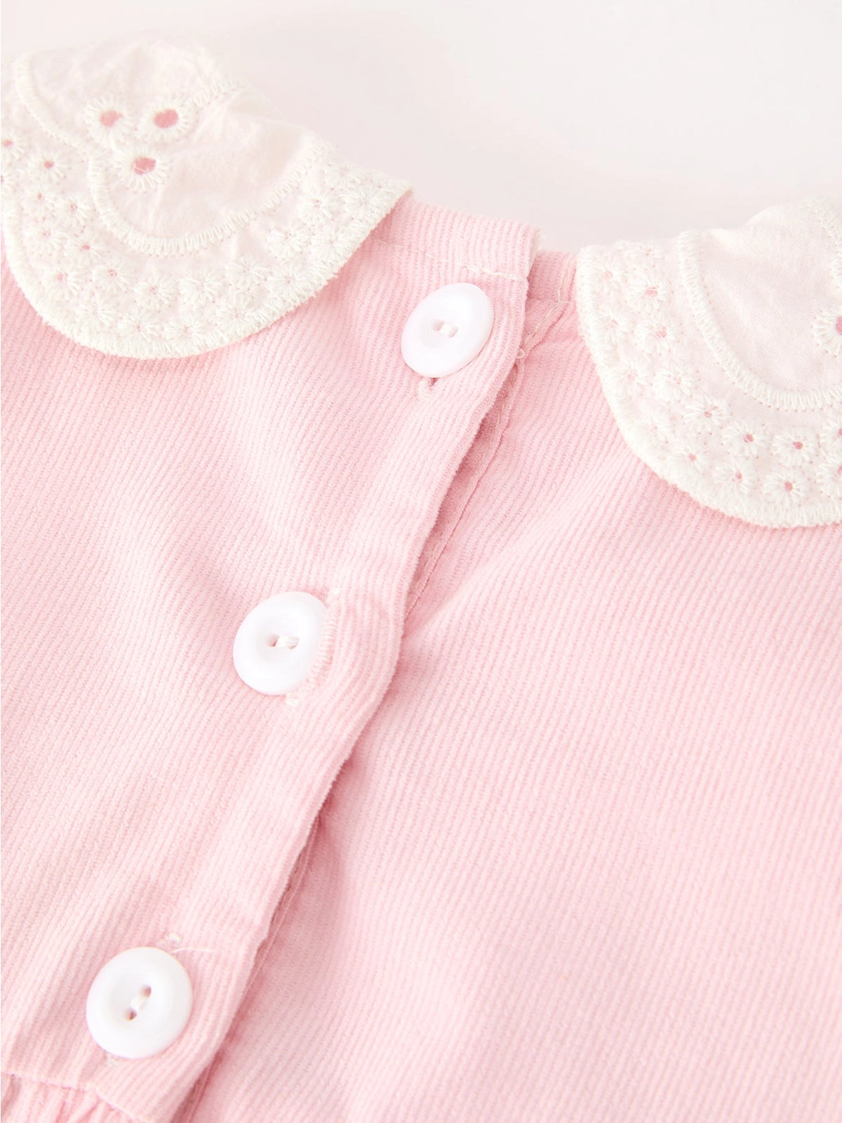Pink Smocked Girl Bubble Romper Peter Pan Collar Floral Detail
