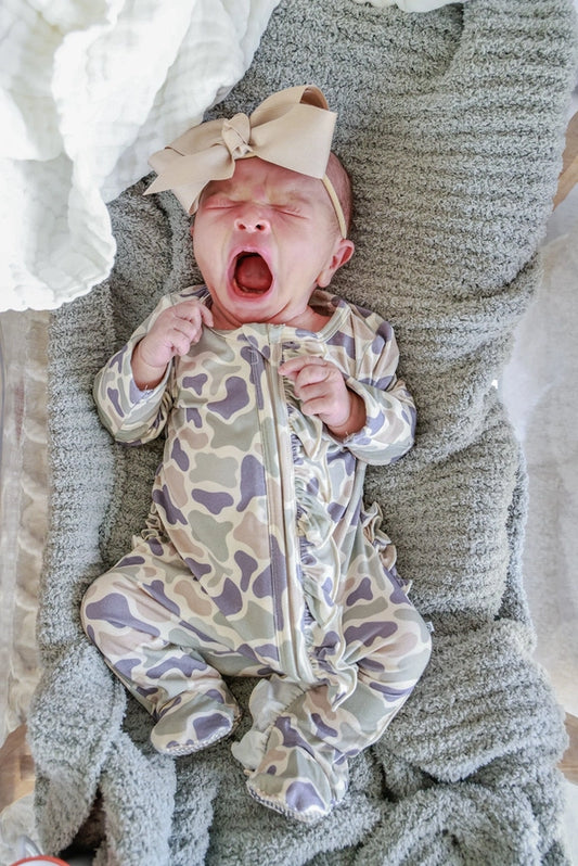 Camo Cutie Ruffle Zipper Footie