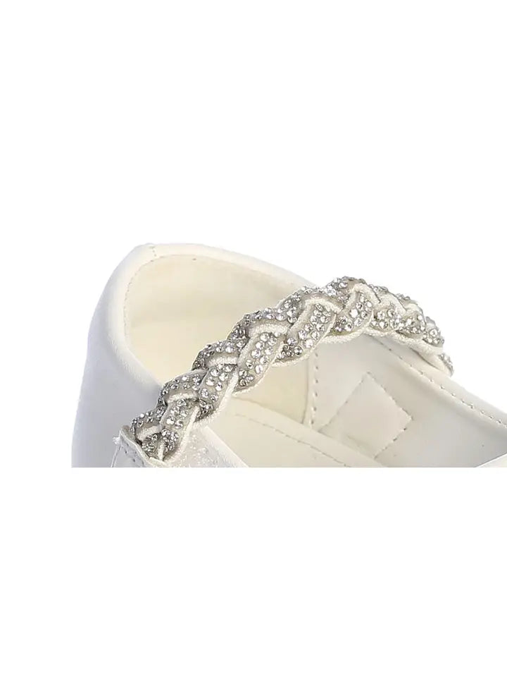 White Braided Rhinestone Strap Shoe