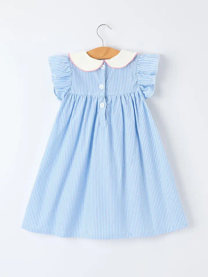 Blue Stripe Petal Peter Pan Collar Bow Dress