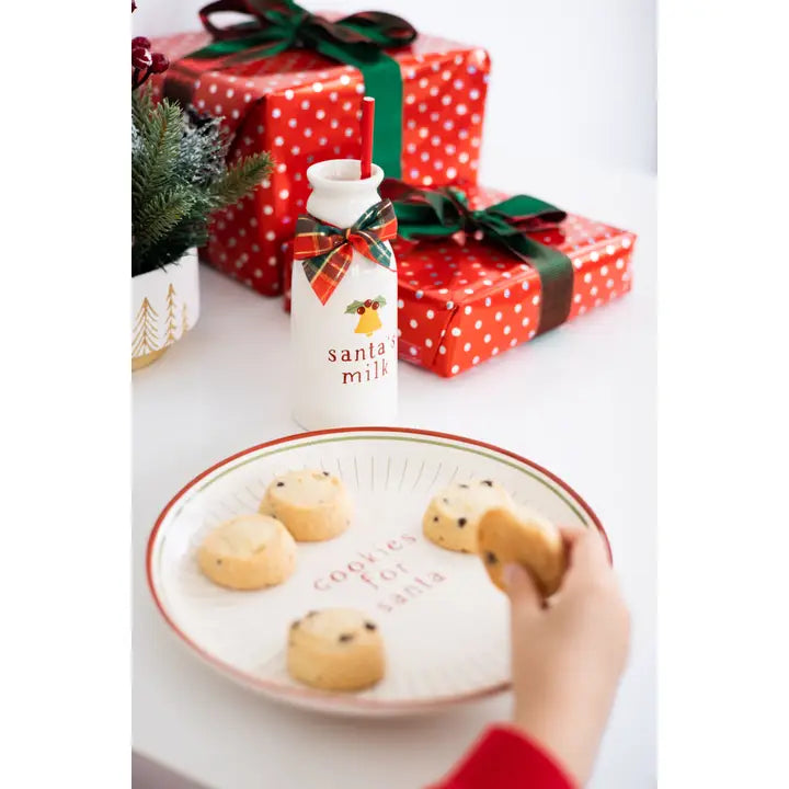 Santa Christmas Cookie Plate And Milk Jug