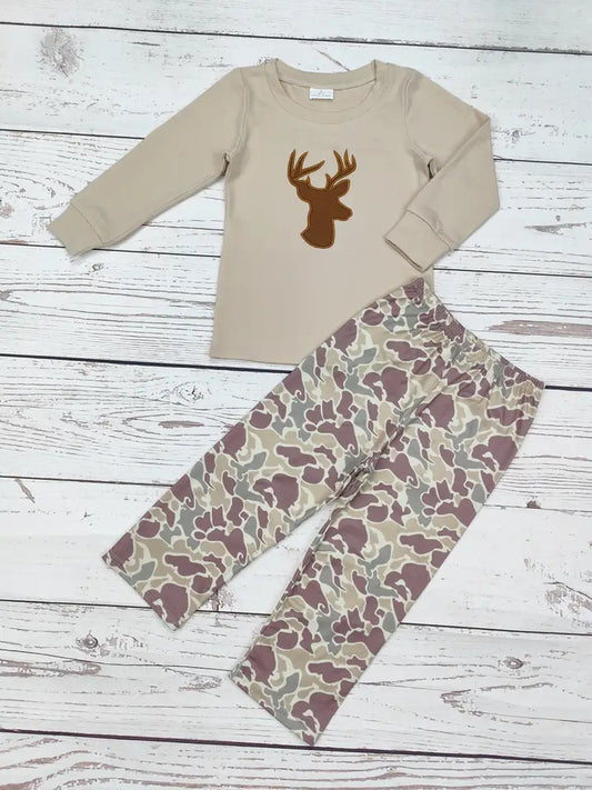 Boys Deer Applique Camouflage Pants Set