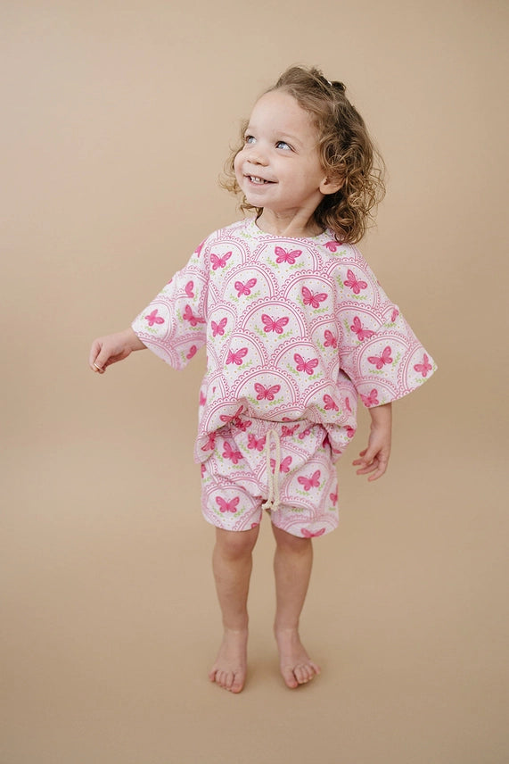 Pink Butterfly Shorts Set