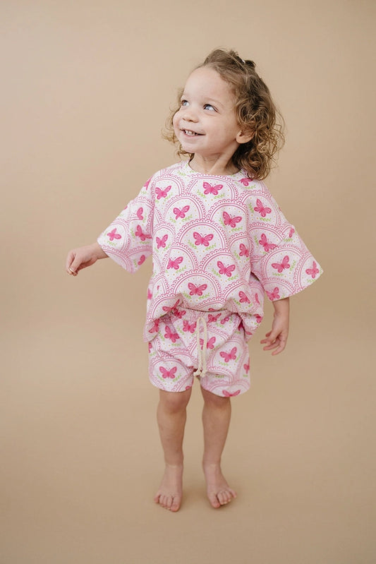 Pink Butterfly Shorts Set