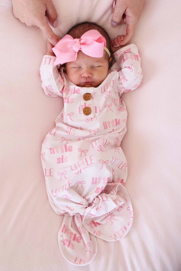 Little Sis Newborn Gown & Hat Set