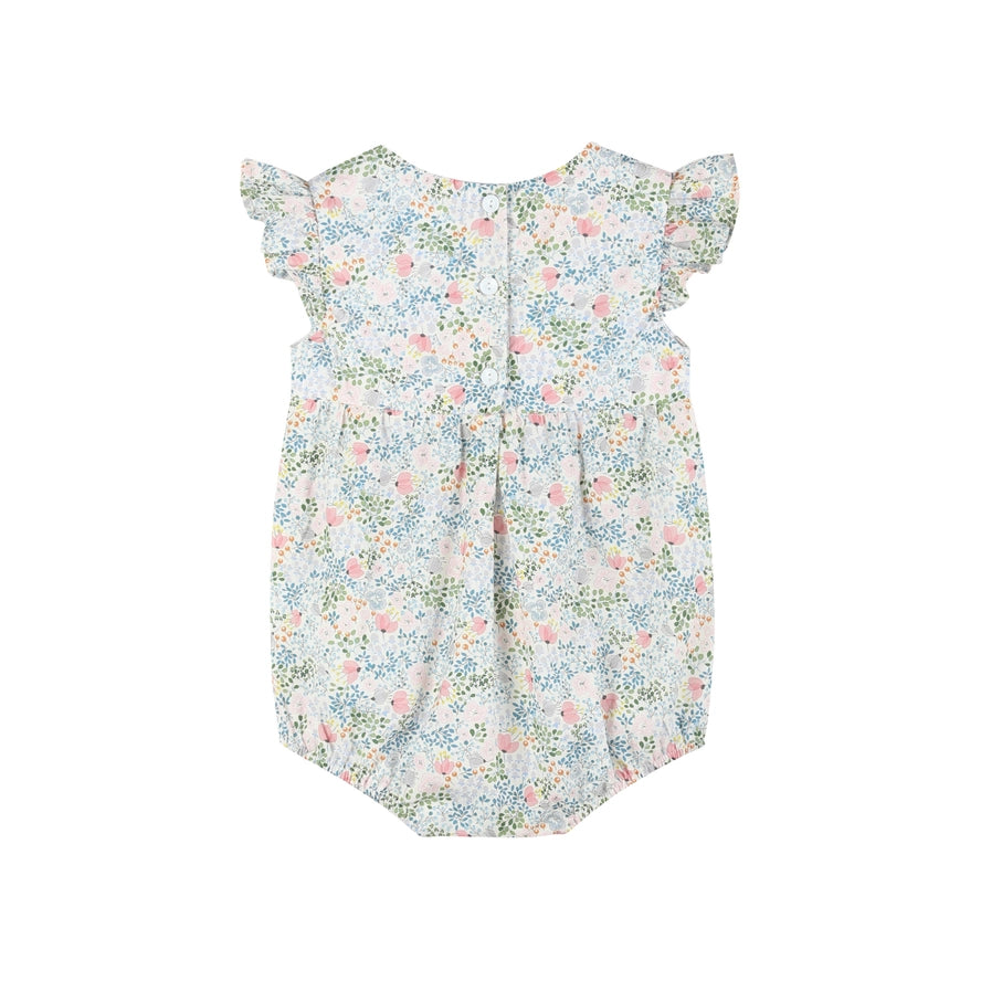 Pink Floral Print Smocked Romper