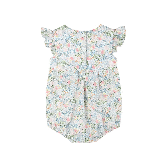 Pink Floral Print Smocked Romper