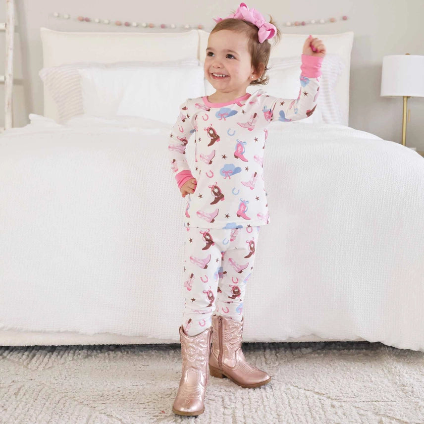 Two Piece Pajama Boot Scootin' Pink