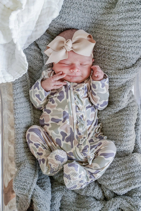 Camo Cutie Ruffle Zipper Footie