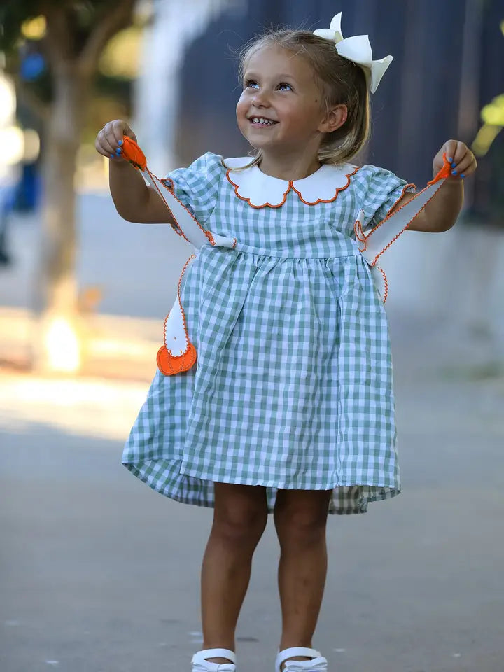 Fall Plaid Pumpkin Smocked Peter Pan Collar Dress