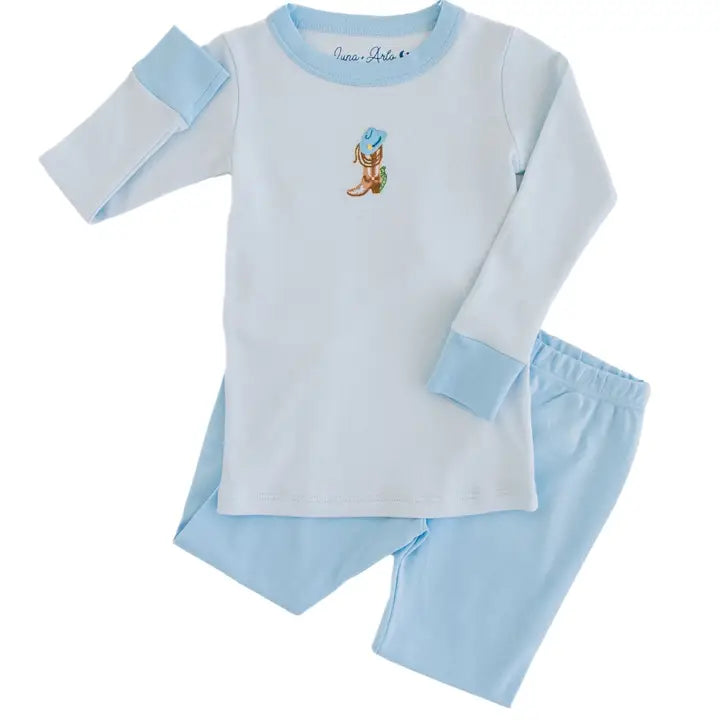 Blue Long Boots and Blooms Pajamas