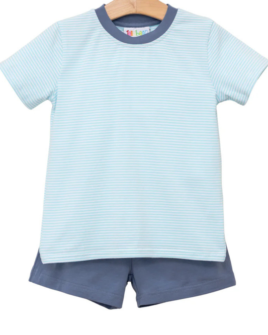 Graham Short Set- Aqua Stripe and Dusty Blue