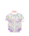 Load image into Gallery viewer, Bunny Floral Embroidered Ruffle Romper
