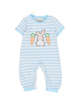 Load image into Gallery viewer, Bunny and Carrots Striped Cotton Romper
