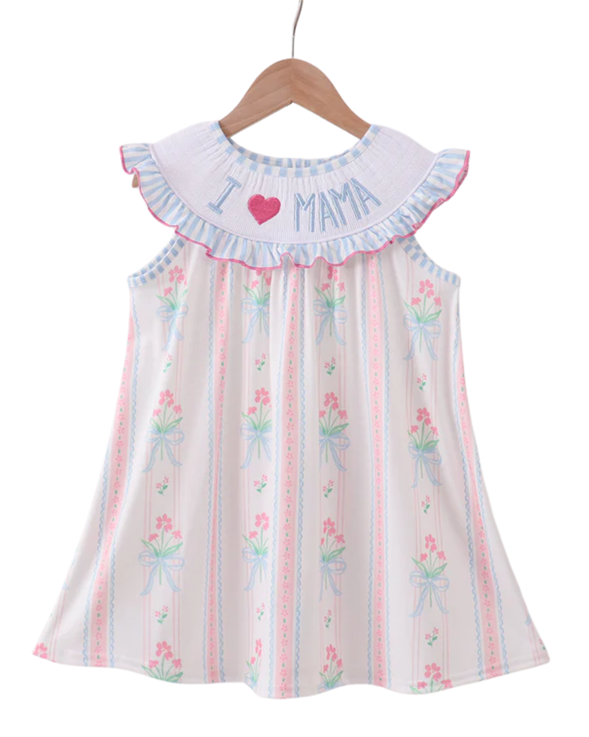 I Love Mama Smocked Ruffle Dress