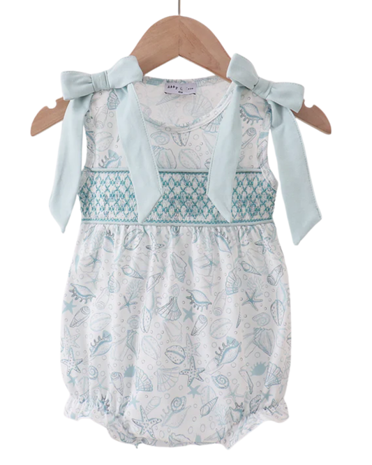 Girls Sea Shell Smocked Bubble