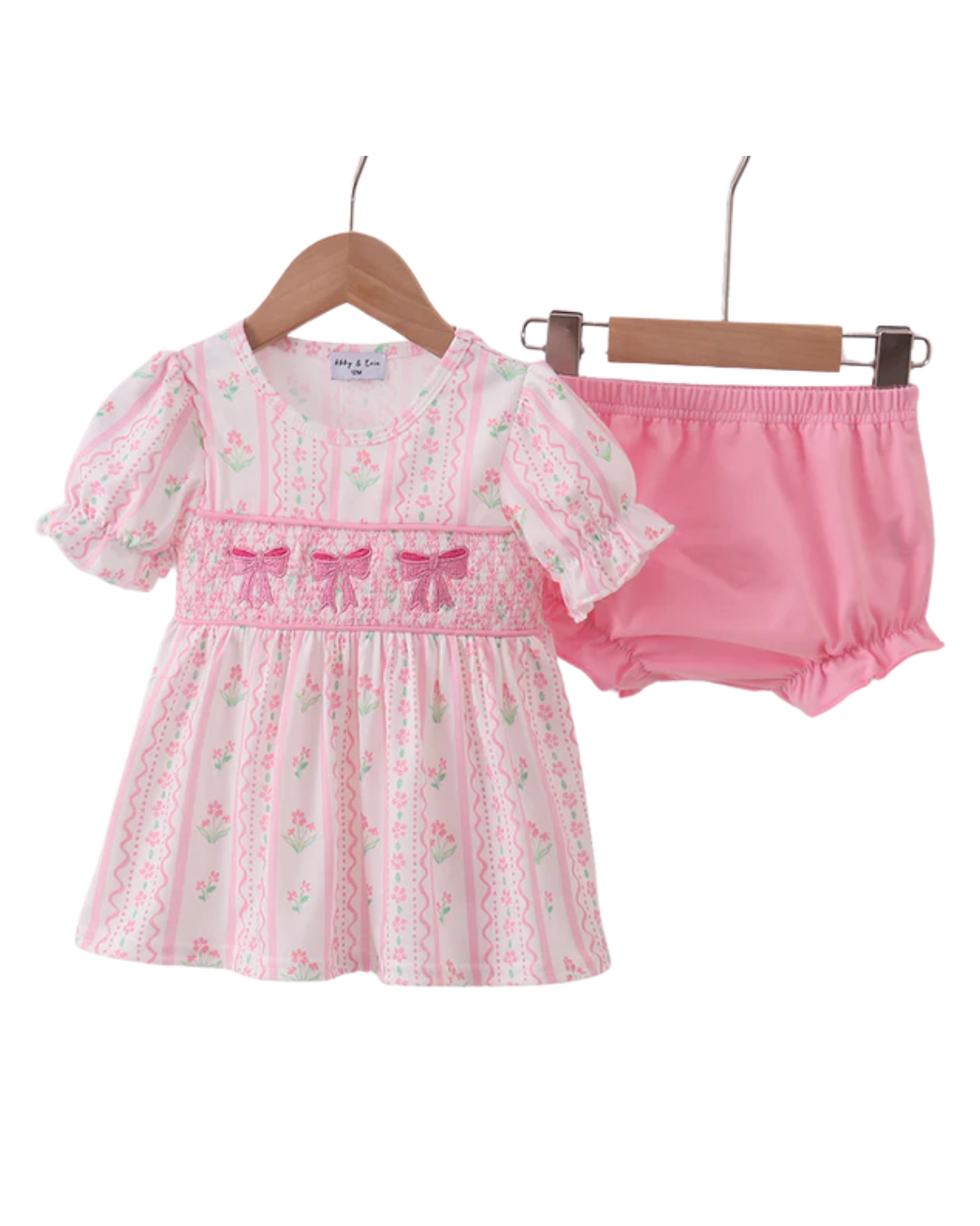 Pink Bow Smocked Bloomer Set