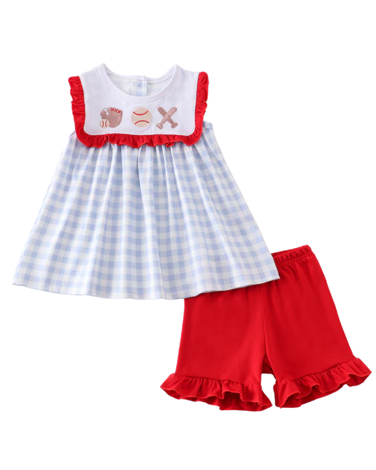 Girls Blue Plaid Baseball Set