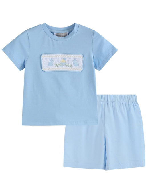 Blue Easter Smocked Short Set