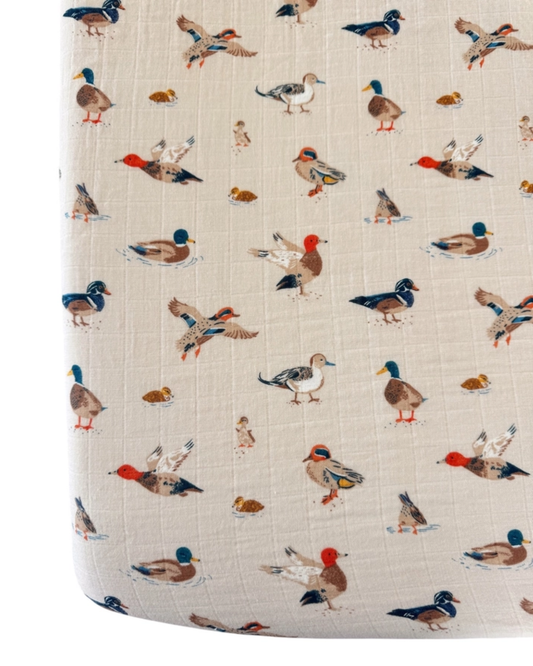 Ducks Muslin Crib Sheet