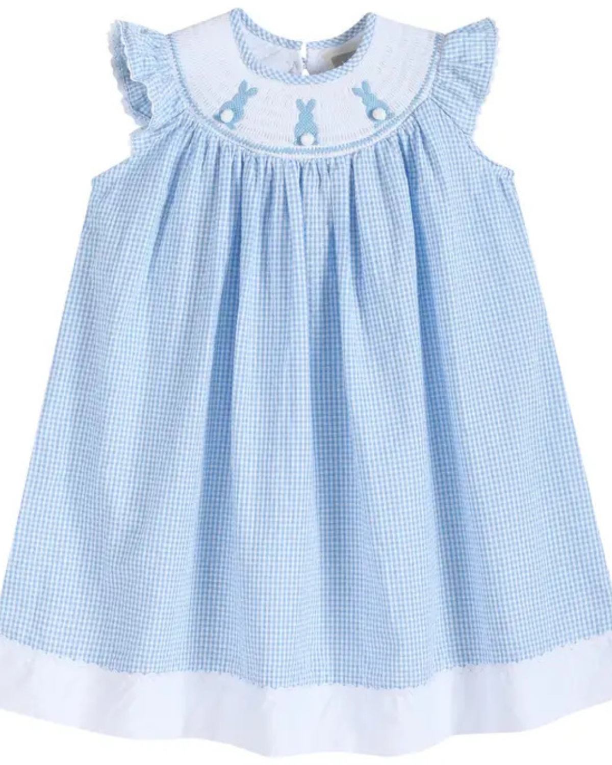 Blue Gingham Easter Bunny Smocked Bishop Dress