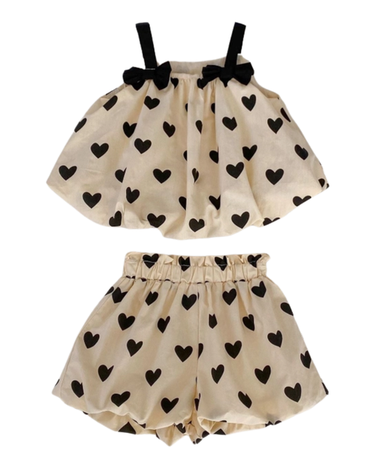 Heart Print Bubble Top and Shorts Set