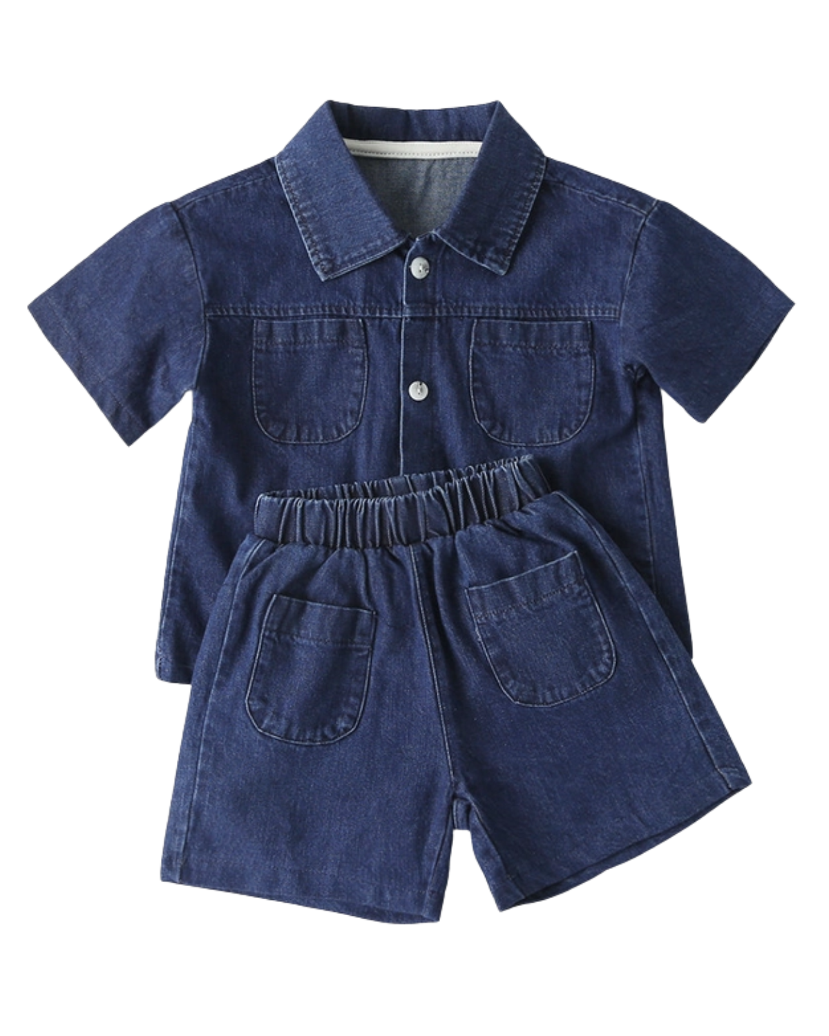 Button Up Denim Shirt and Shorts Set