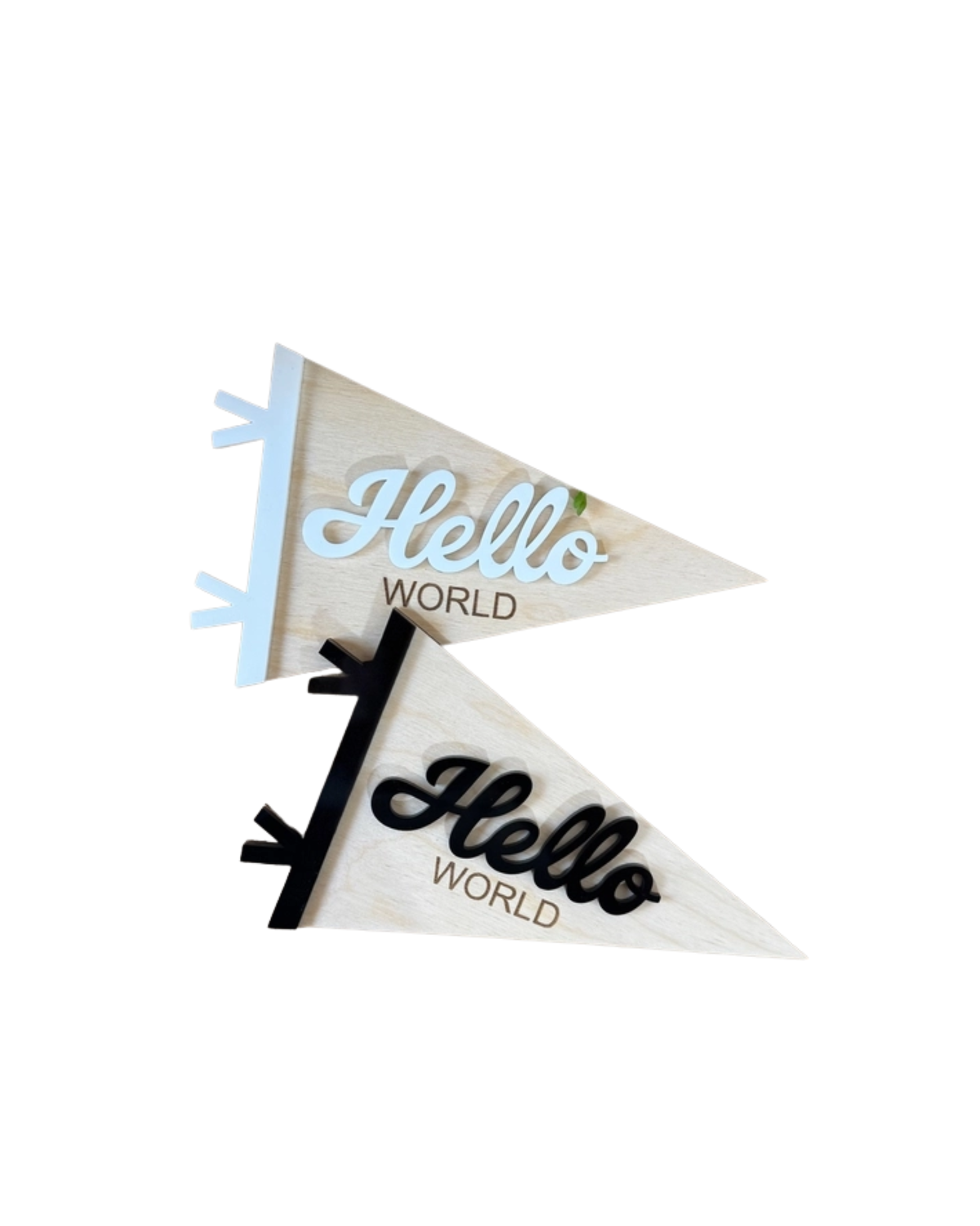 Hello World Pennant Flag -Wooden Baby Photo