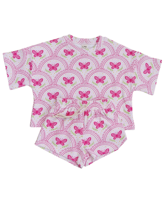Pink Butterfly Shorts Set