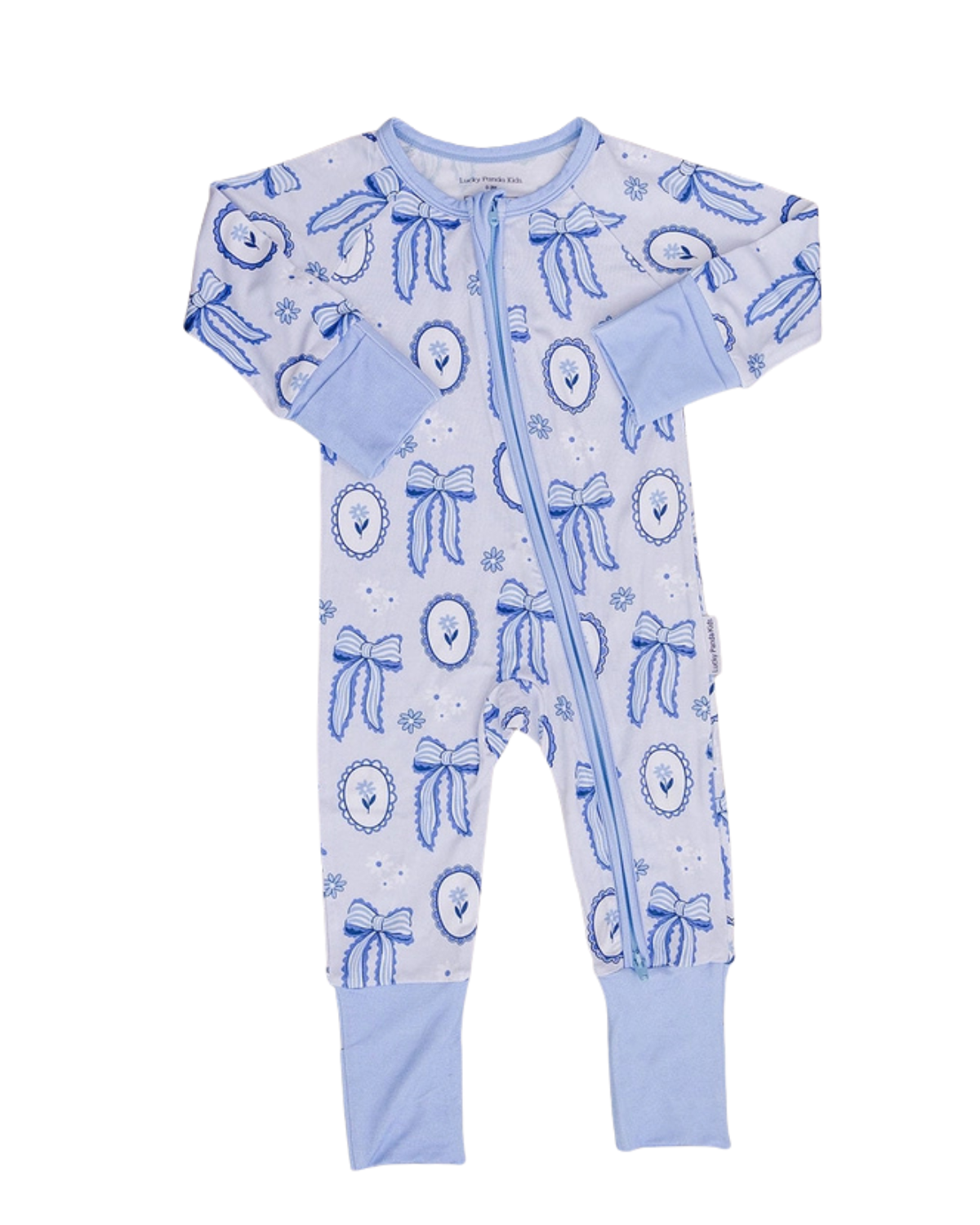 Blue Bow Bamboo Zip Romper