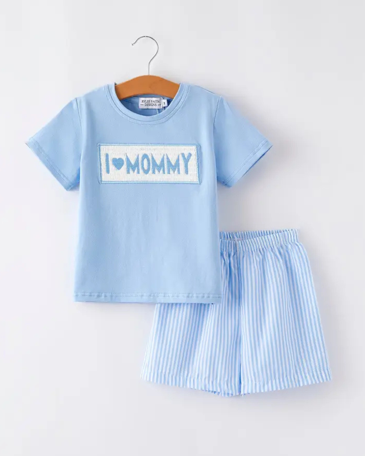 I <3 Mommy Smocked Boys Striped Shorts Set