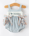 Load image into Gallery viewer, I <3 Mama Plaid Girls Bow Ruffle Romper
