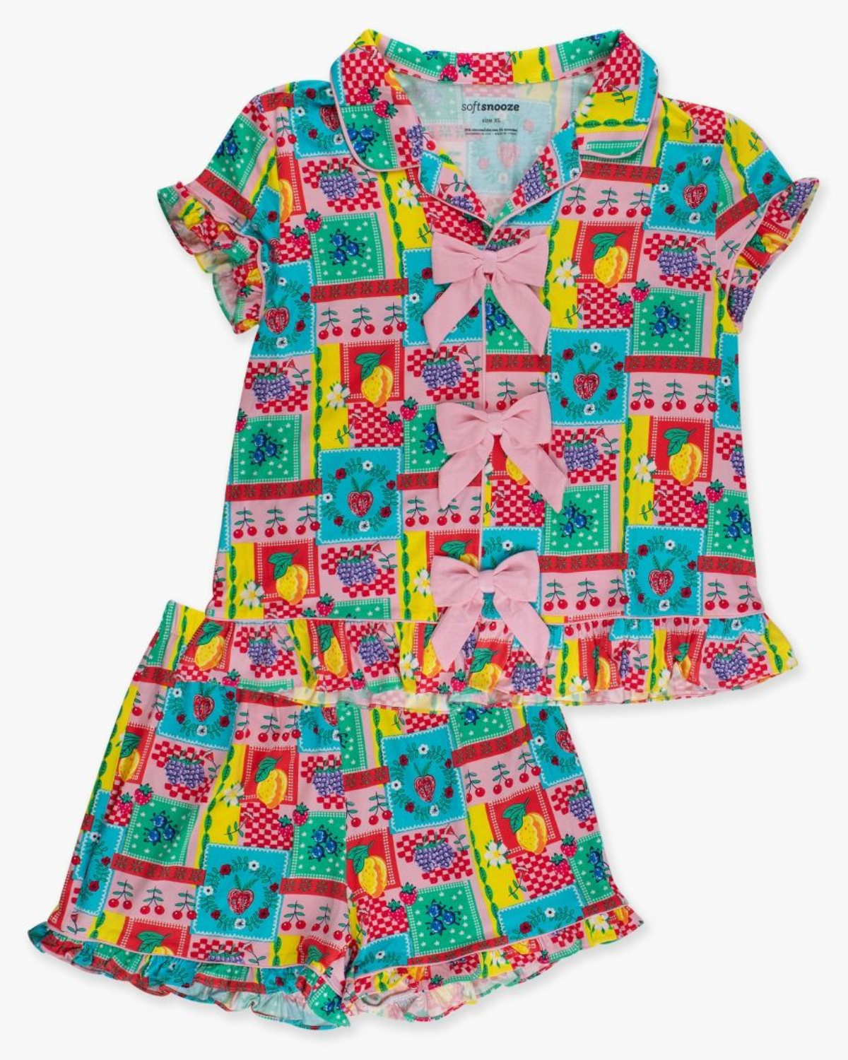 Picnic Party Short Sleeve Bow Ruffle Pajama Set