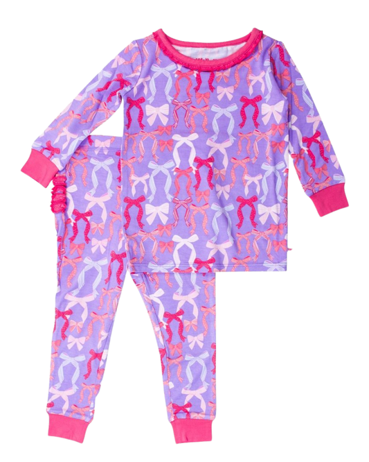 Rosy Ribbons Ruffle Long Sleeve Pajama Set