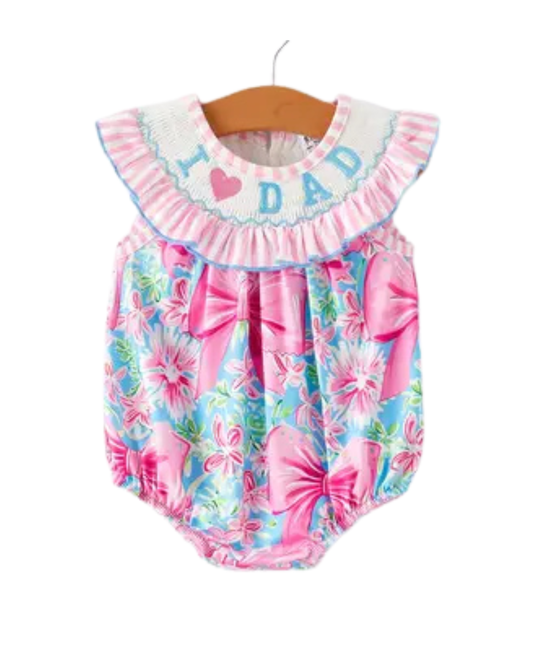 I <3 Dad Embroidery Smocked Romper