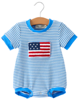 Load image into Gallery viewer, 4th Of July Flag Chenille Blue Stripe Romper
