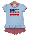 Load image into Gallery viewer, Red, White, and Bows Scallop Shorts Set
