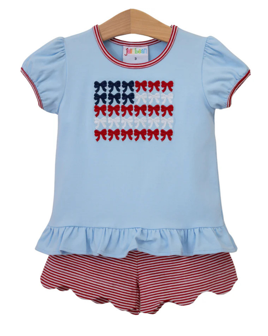 Red, White, and Bows Scallop Shorts Set