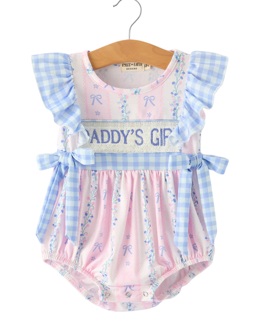 Daddy's Girl Smocked Plaid Bow Romper
